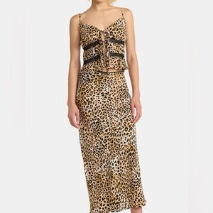 NWT No Boundaries Leopard Tie‎ Front Lace Top & Maxi Skirt Set XXS 2-Piece